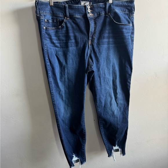 Torrid Blue Skinny Pants with Distressed Hem - Picture 5 of 11